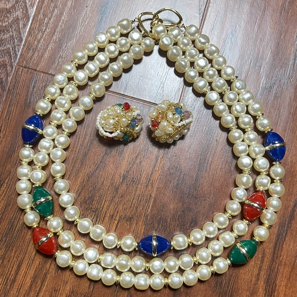 Vintage pearls with colorful beads | multicolored pearls